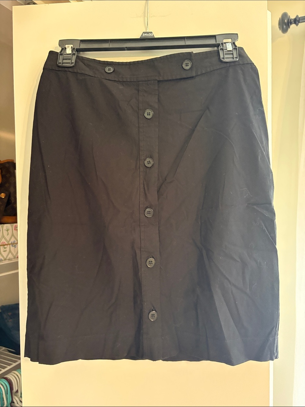 Ann Taylor Black Button-Front Pencil Skirt